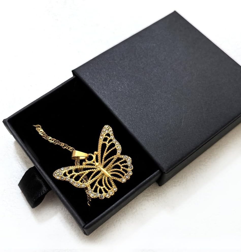 18K Gold Rhinestone Butterfly Necklace