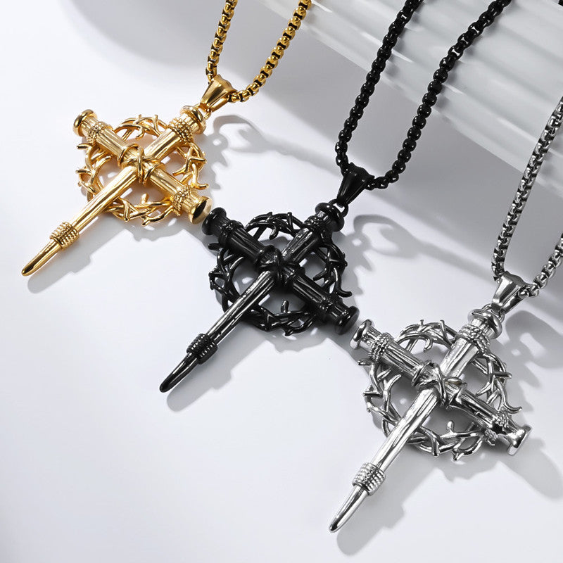Thorn Wreath Cross Men's Necklace