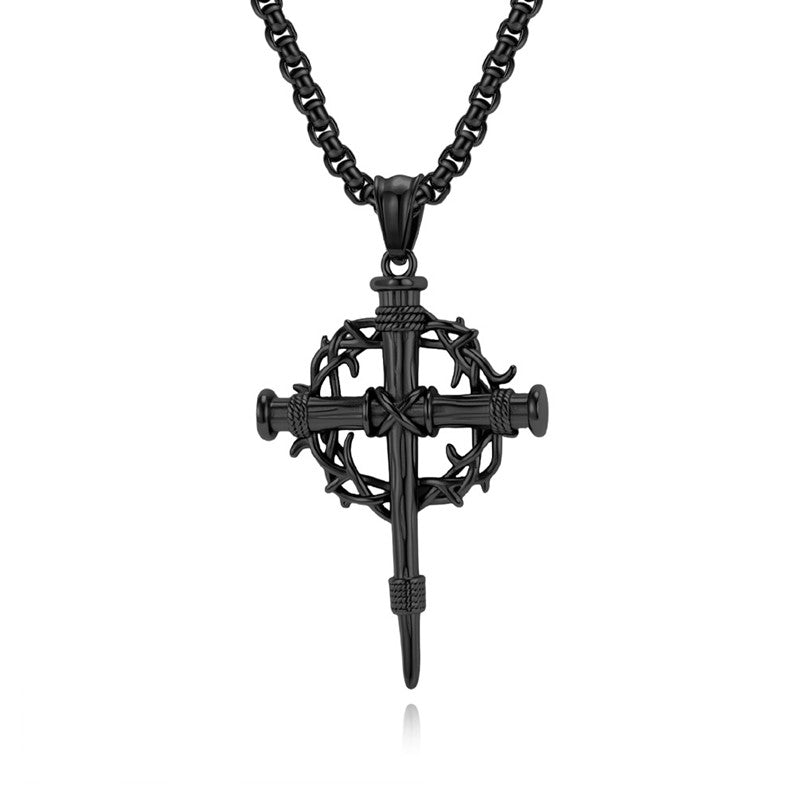 Thorn Wreath Cross Men's Necklace