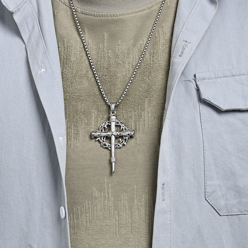 Thorn Wreath Cross Men's Necklace