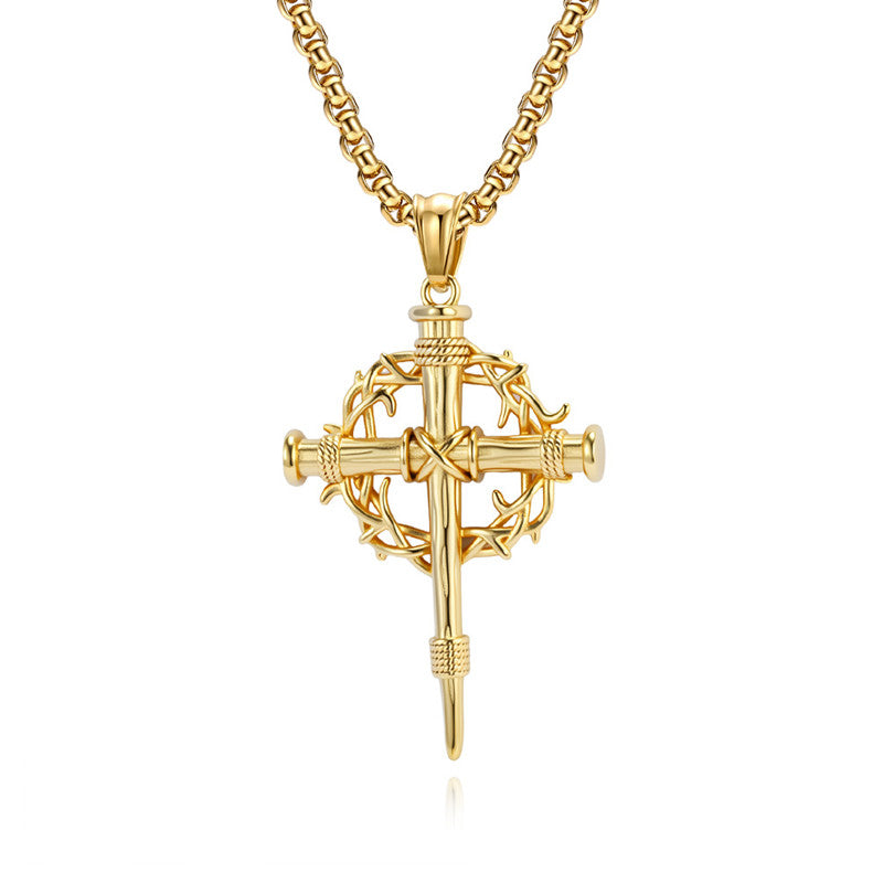 Thorn Wreath Cross Men's Necklace