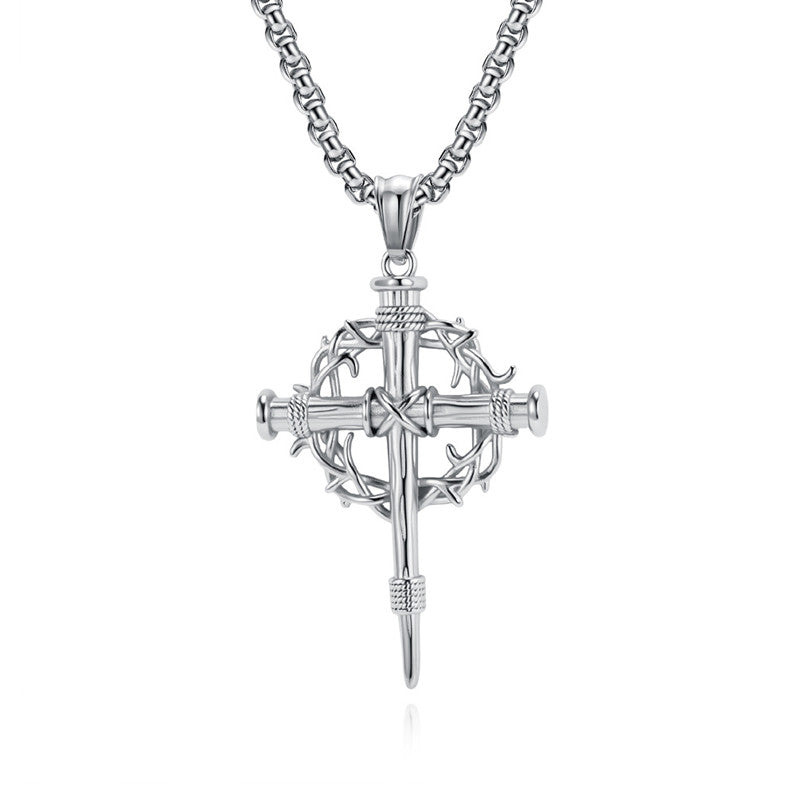 Thorn Wreath Cross Men's Necklace