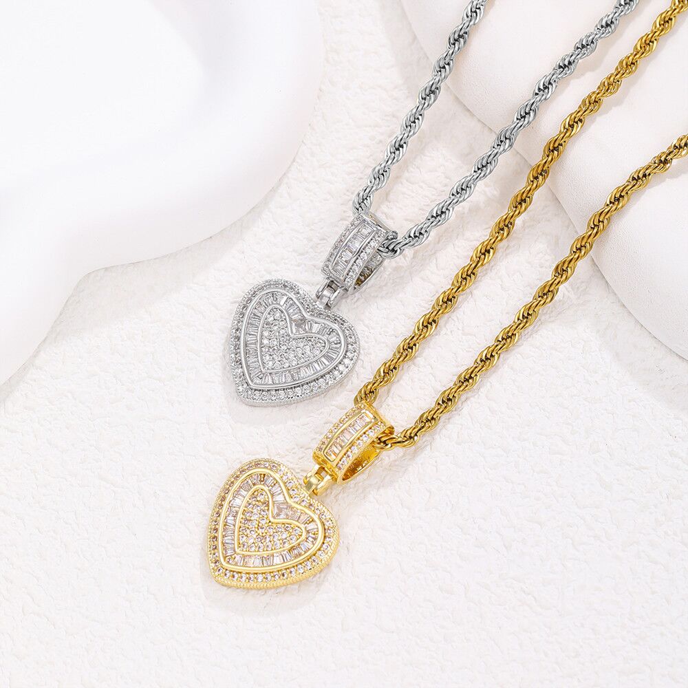 14K Gold Trendy Cubic Zirconia Heart Necklace