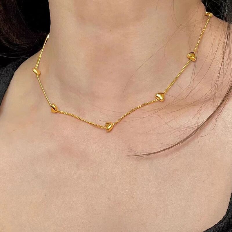 14K Gold Heart Clavicle Necklace