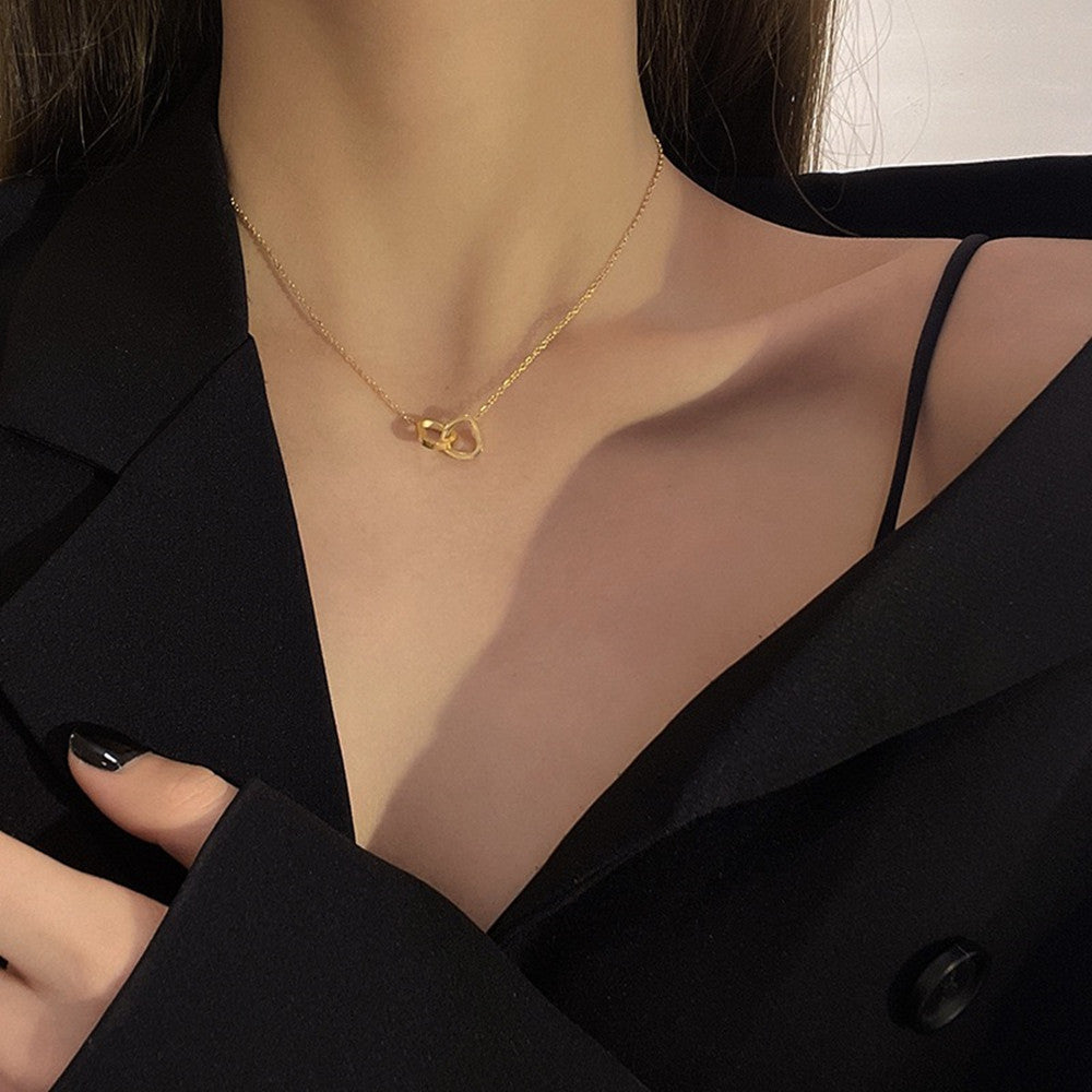Minimalist Double Heart Titanium Chain