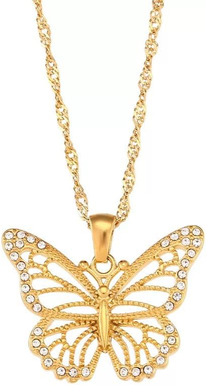 18K Gold Rhinestone Butterfly Necklace