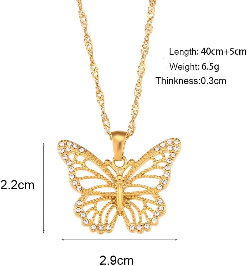 18K Gold Rhinestone Butterfly Necklace