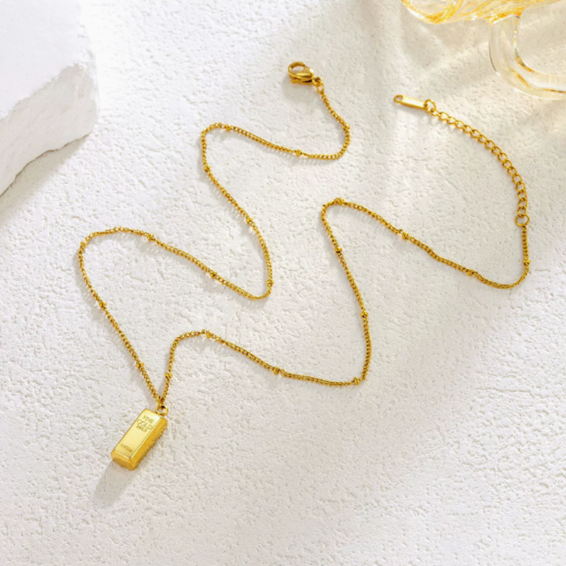 14K gold bar necklace