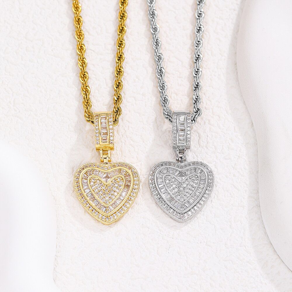 14K Gold Trendy Cubic Zirconia Heart Necklace