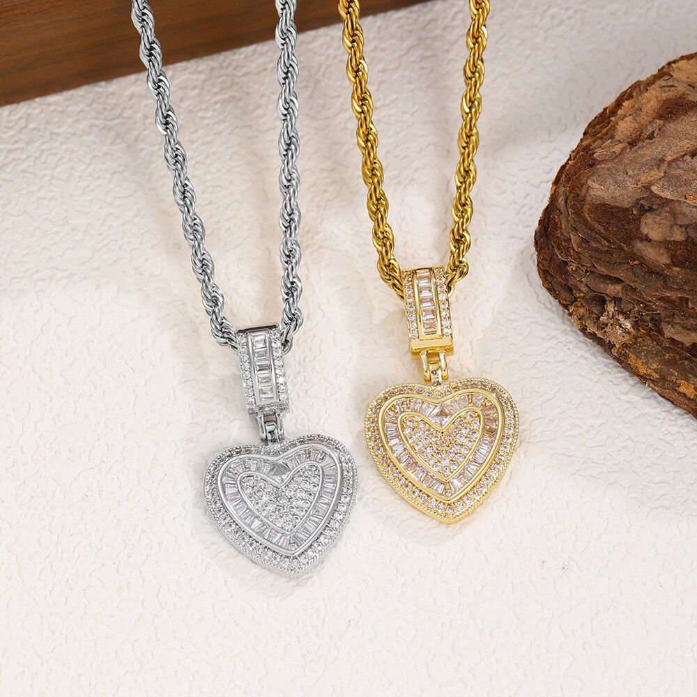 14K Gold Trendy Cubic Zirconia Heart Necklace