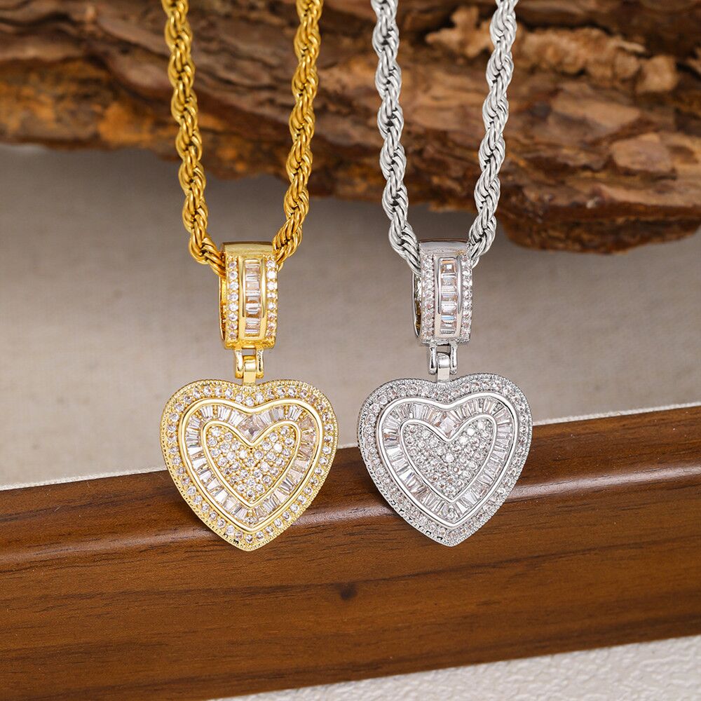 14K Gold Trendy Cubic Zirconia Heart Necklace