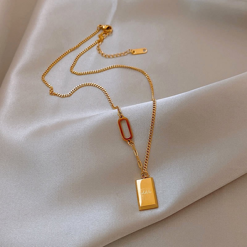 Titanium Steel Gold Bar Necklace
