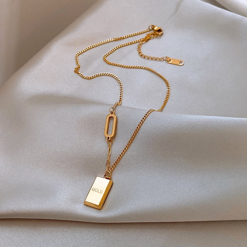 Titanium Steel Gold Bar Necklace