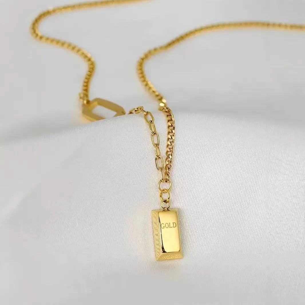 Titanium Steel Gold Bar Necklace