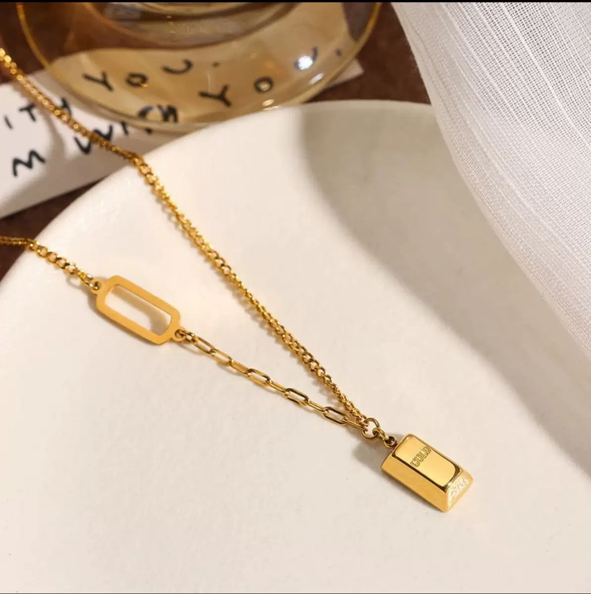 Titanium Steel Gold Bar Necklace